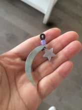 Load image into Gallery viewer, Type A 100% Natural light green jadeite Jade moon and star Pendant necklace Wp-2