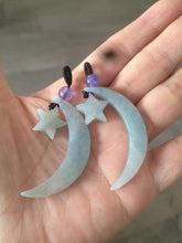 Load image into Gallery viewer, Type A 100% Natural light green jadeite Jade moon and star Pendant necklace Wp-2