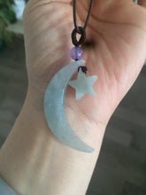 Load image into Gallery viewer, Type A 100% Natural light green jadeite Jade moon and star Pendant necklace Wp-2