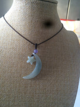 Load image into Gallery viewer, Type A 100% Natural light green jadeite Jade moon and star Pendant necklace Wp-2