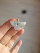 Load image into Gallery viewer, 100% Natural icy watery light green/white 3D Jadeite Jade butterfly pendant AF16