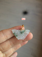 Load image into Gallery viewer, 100% Natural icy watery light green/white 3D Jadeite Jade butterfly pendant AF16