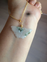 Load image into Gallery viewer, 100% Natural icy watery light green/white 3D Jadeite Jade butterfly pendant AF16
