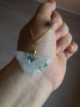 Load image into Gallery viewer, 100% Natural icy watery light green/white 3D Jadeite Jade butterfly pendant AF16