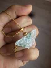 Load image into Gallery viewer, 100% Natural icy watery light green/white 3D Jadeite Jade butterfly pendant AF16