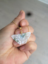 Load image into Gallery viewer, 100% Natural icy watery light green/white 3D Jadeite Jade butterfly pendant AF16