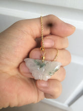 Load image into Gallery viewer, 100% Natural icy watery light green/white 3D Jadeite Jade butterfly pendant AF16