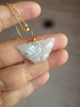 Load image into Gallery viewer, 100% Natural icy watery light green/white 3D Jadeite Jade butterfly pendant AF16