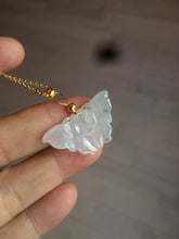 Load image into Gallery viewer, 100% Natural icy watery light green/white 3D Jadeite Jade butterfly pendant AF16