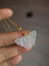 Load image into Gallery viewer, 100% Natural icy watery light green/white 3D Jadeite Jade butterfly pendant AF16