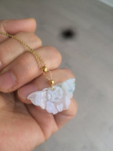 Load image into Gallery viewer, 100% Natural icy watery light green/white 3D Jadeite Jade butterfly pendant AF16