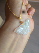 Load image into Gallery viewer, 100% Natural icy watery light green/white 3D Jadeite Jade butterfly pendant AF16