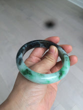 Load image into Gallery viewer, 57.5mm Certified Type A 100% Natural sunny green black Jadeite Jade bangle U98-0440