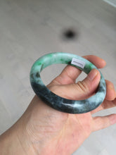 Load image into Gallery viewer, 57.5mm Certified Type A 100% Natural sunny green black Jadeite Jade bangle U98-0440