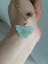Load image into Gallery viewer, 100% Natural icy watery light green/white 3D Jadeite Jade butterfly pendant AF16