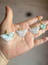 Load image into Gallery viewer, 100% Natural icy watery light green/white 3D Jadeite Jade butterfly pendant AF16