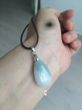 Load image into Gallery viewer, 100% natural icy watery green blue white type A jadeite jade water drop pendant necklace group E52