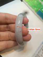 Load image into Gallery viewer, 51mm Certified Type A 100% Natural light purple/white with green floating flowers oval Jadeite Jade bangle N91-2400