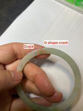 Load image into Gallery viewer, 52mm type A 100% Natural icy watery light green/yellow thin flat style Jadeite Jade bangle U121-0758