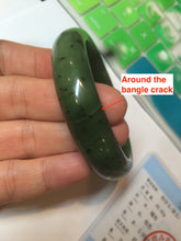 Load image into Gallery viewer, 51.7mm 100% Natural dark green/black nephrite Jade (碧玉) bangle HF33-0766