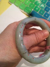 Load image into Gallery viewer, Sale! Certified 53.3mm 100% Natural light green with brown floating dandelions nephrite nephrite Jade bangle R30-0055