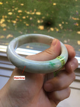 Load image into Gallery viewer, 58mm certificated Type A 100% Natural sunny green/white Jadeite Jade bangle E48-7904