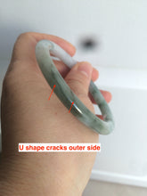 Load image into Gallery viewer, 56.7mm Certified type A 100% Natural light green purple with floating flowers slim round cut jadeite jade bangle AC51-7554