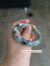Load image into Gallery viewer, 53mm Certified type A 100% Natural light green/brown/gary floating flower oval jadeite jade bangle Q74-5309