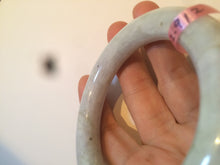 Load image into Gallery viewer, 56.6mm 100% natural light green/white chubby round cut jadeite jade bangle L65