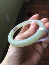 Load image into Gallery viewer, 54.7mm 100% Natural fresh icy light green frosted glass polished nephrite Jade bangle J37-0081