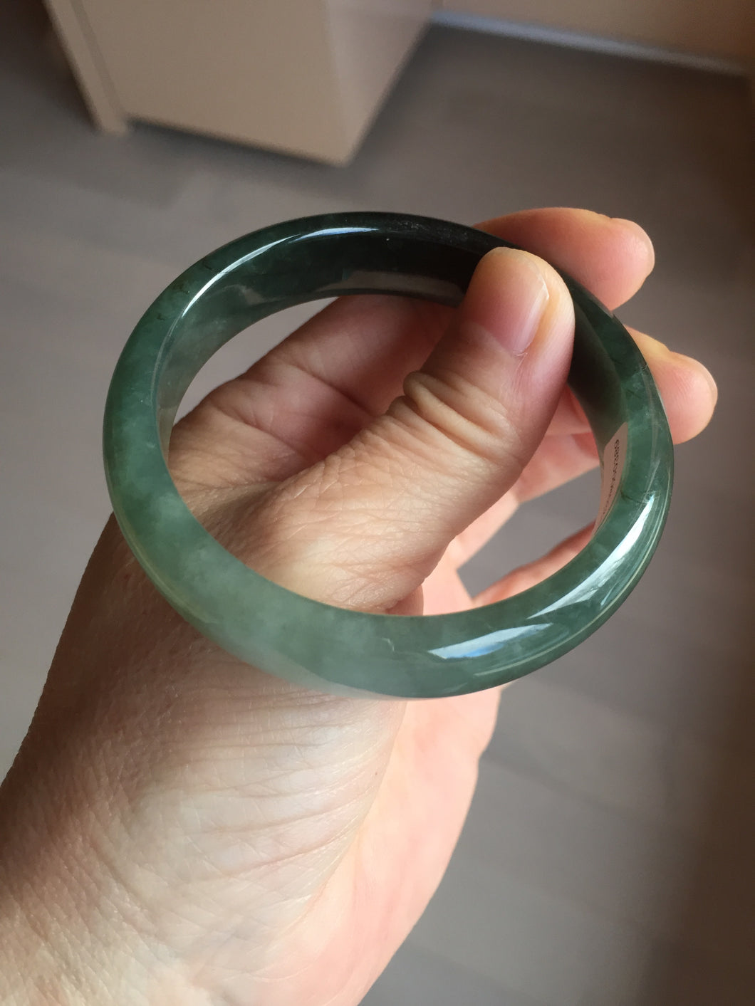 55.5mm Certified Type A 100% Natural oily dark green(老油青)/gray Jadeite bangle BG230-0389