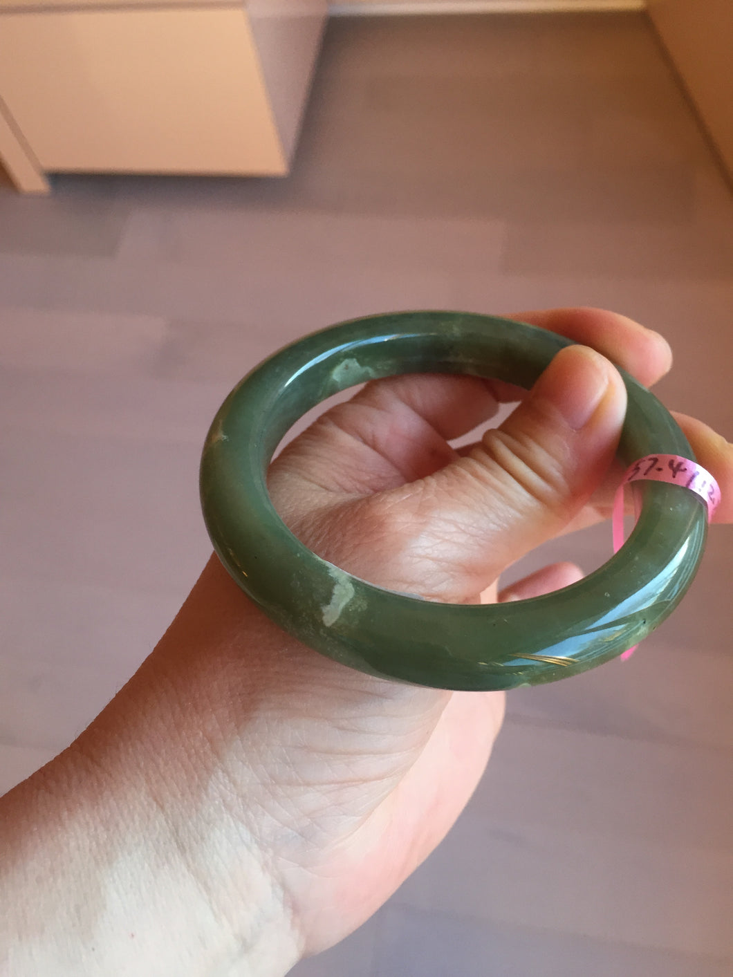 57.4mm 100% natural certified dark green/gray Hetian nephrite jade bangle HF69-6454