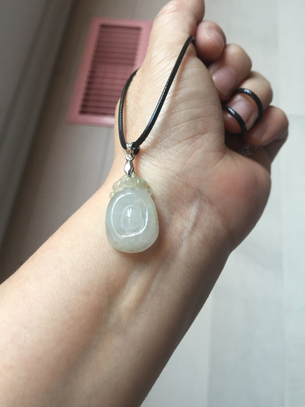 100% Natural type A icy watery light green/clear Jadeite Jade seashell (福贝)  pendant F149