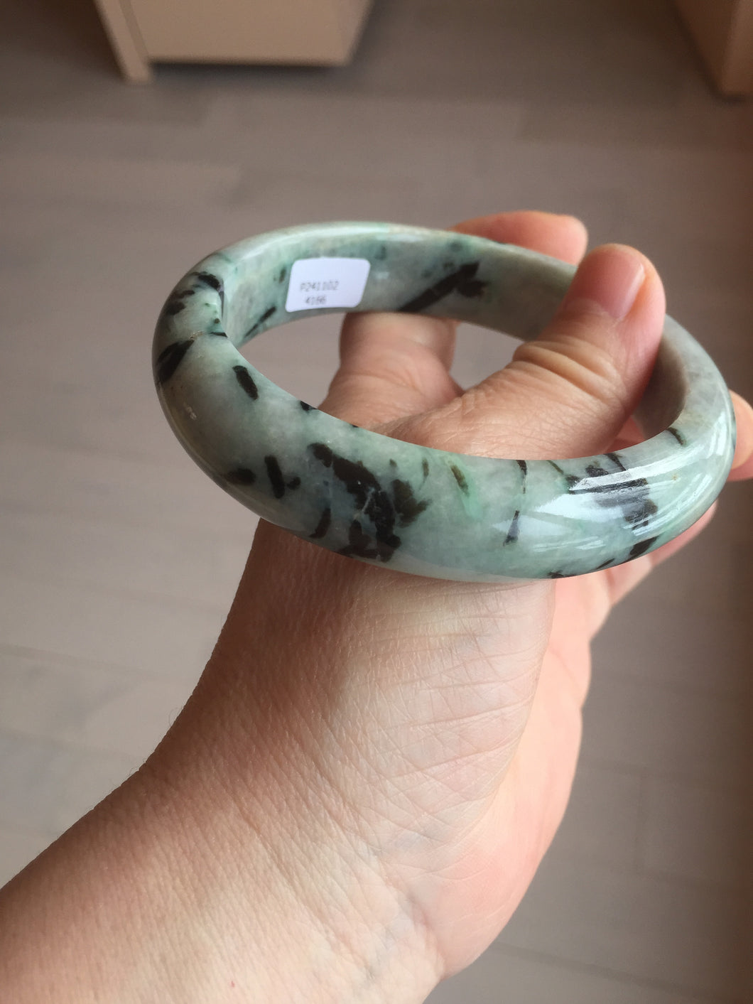 64mm Certified Type A 100% Natural light green/dark green/yellow bamboo forest chubby Jadeite Jade bangle BS76-4166