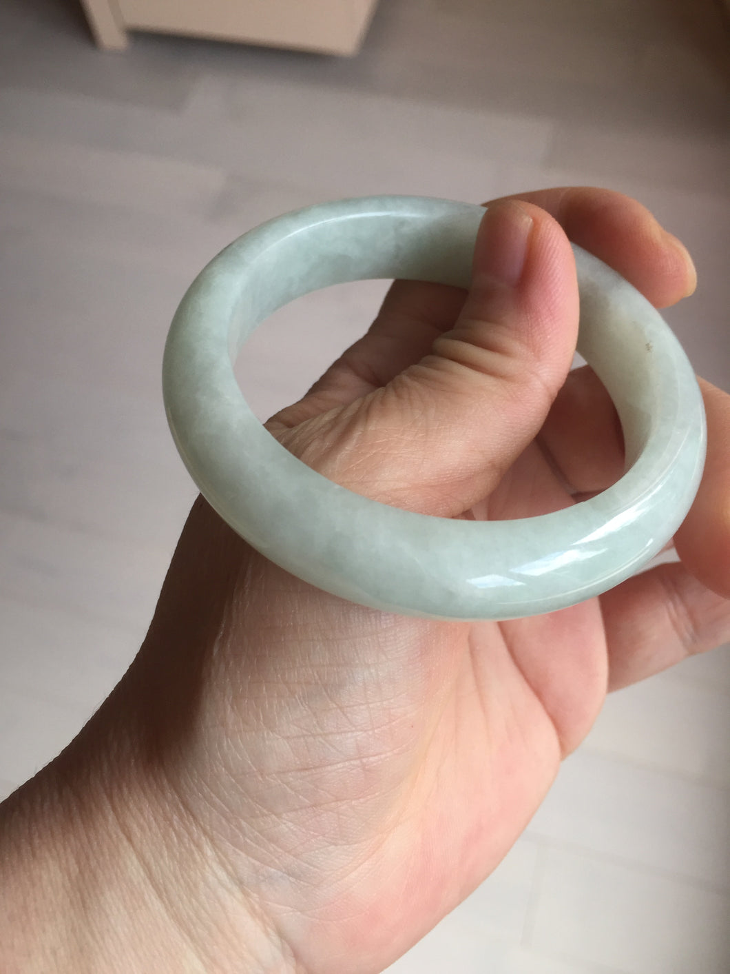 52.5mm certified 100% natural Type A light  green white jadeite jade bangle AR116-9424