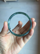 Load image into Gallery viewer, 59.5mm Certified Type A 100% Natural dark green/blue/gray with flying snow Guatemala slim round cut Jadeite bangle PD63-3387
