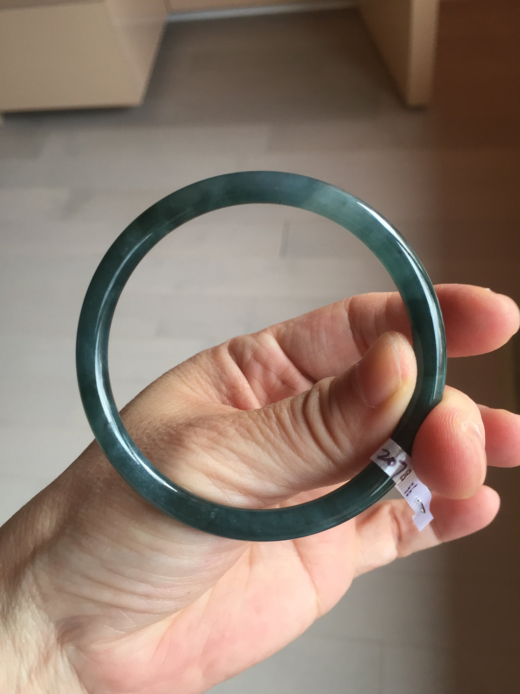 56mm Certified Type A 100% Natural dark green/blue/gray Guatemala slim round cut Jadeite bangle BP197-2078