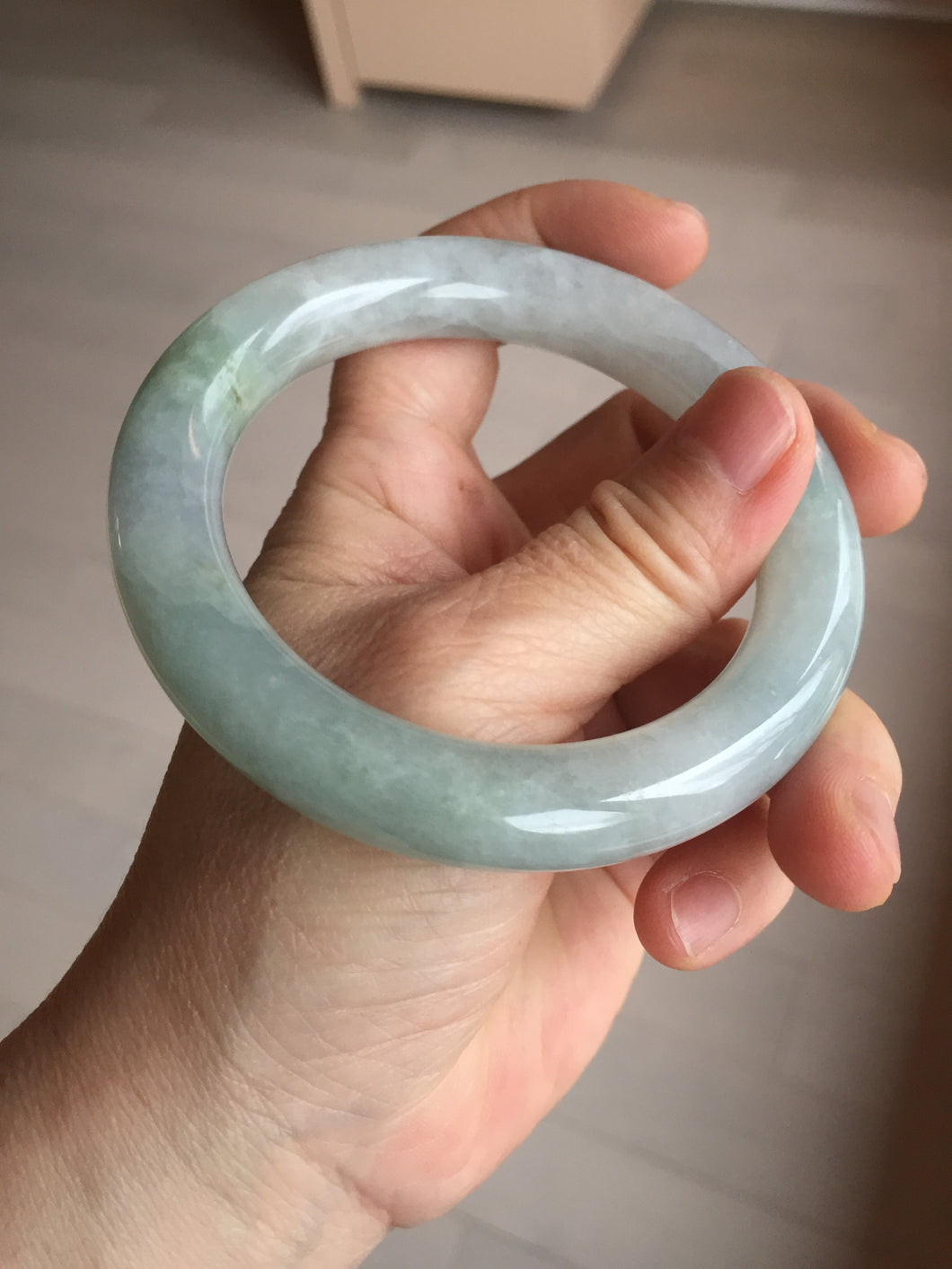 58mm Certified Type A 100% Natural light green chubby round cut Jadeite Jade bangle AX125-4584