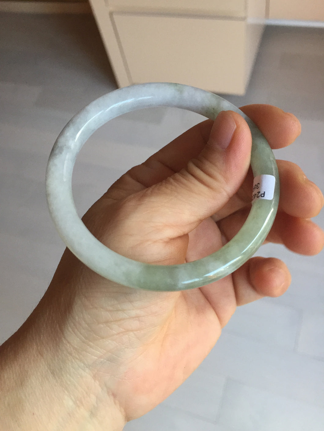 55mm Certified Type A 100% Natural green white slim round cut Jadeite Jade bangle Y169-3693