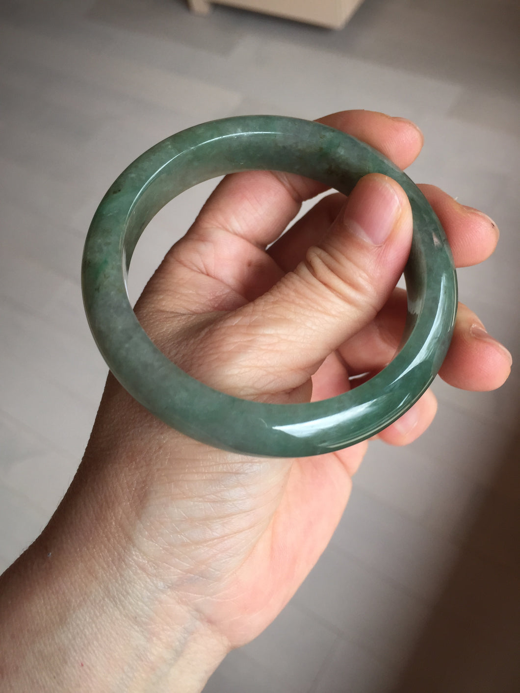57.5mm Certified 100% natural Type A icy watery oily dark green/gray(老油青) jadeite jade bangle PB160-0372