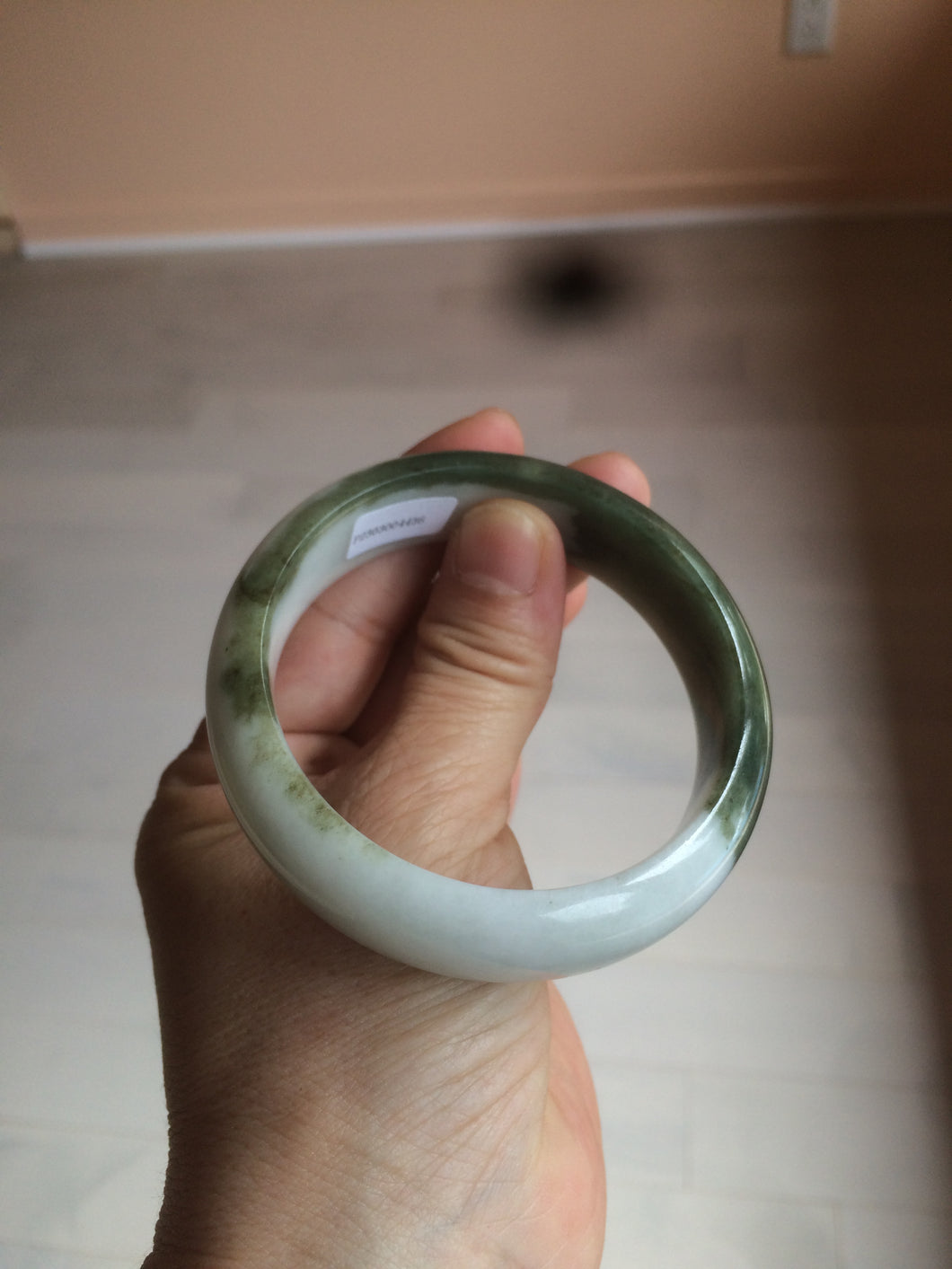 54.8mm certified type A 100% Natural oily dark green/white(半山半水) chubby Jadeite Jade bangle C82-4436