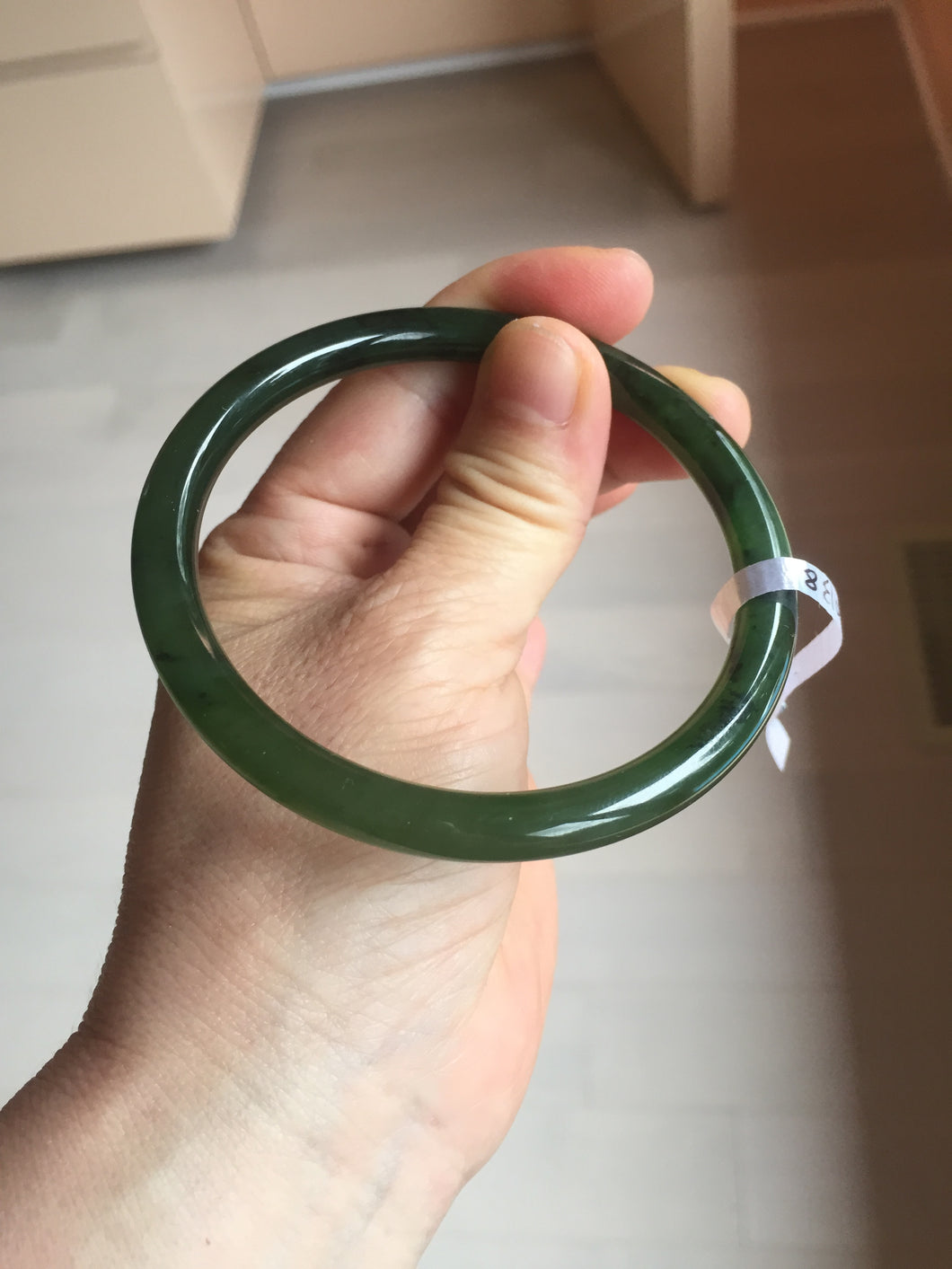 62mm certified 100% Natural dark green black (碧玉) slim round cut nephrite Jade bangle HT108-0138