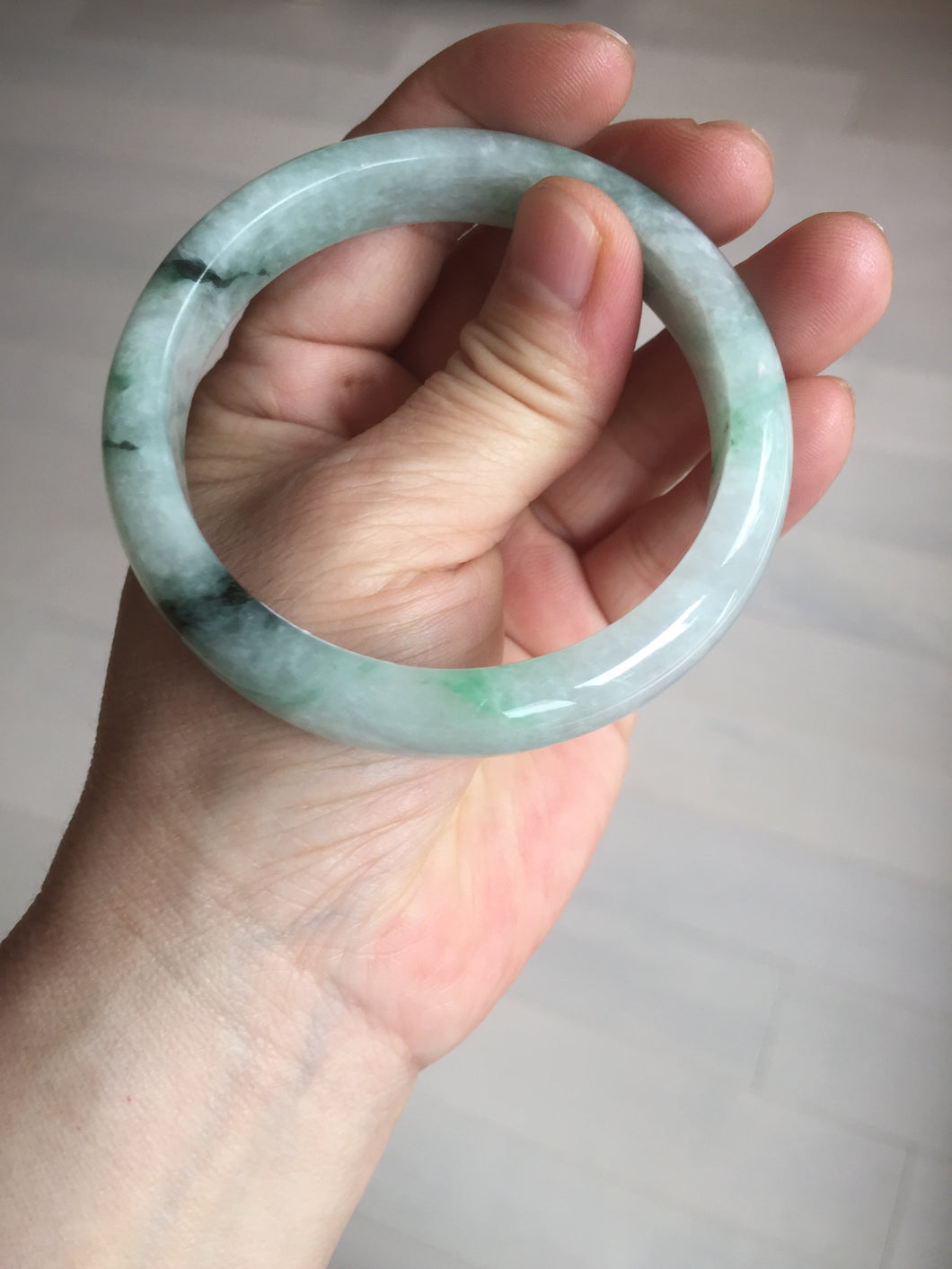 56.5mm Certificated sunny green/dark green/white jadeite jade bangle BK120-8240