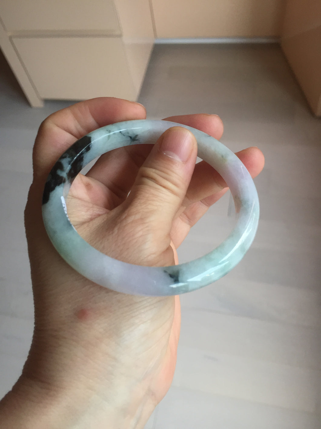 60.2mm certified Type A 100% Natural icy watery light green sunny green purple Jadeite Jade bangle BQ67-5669