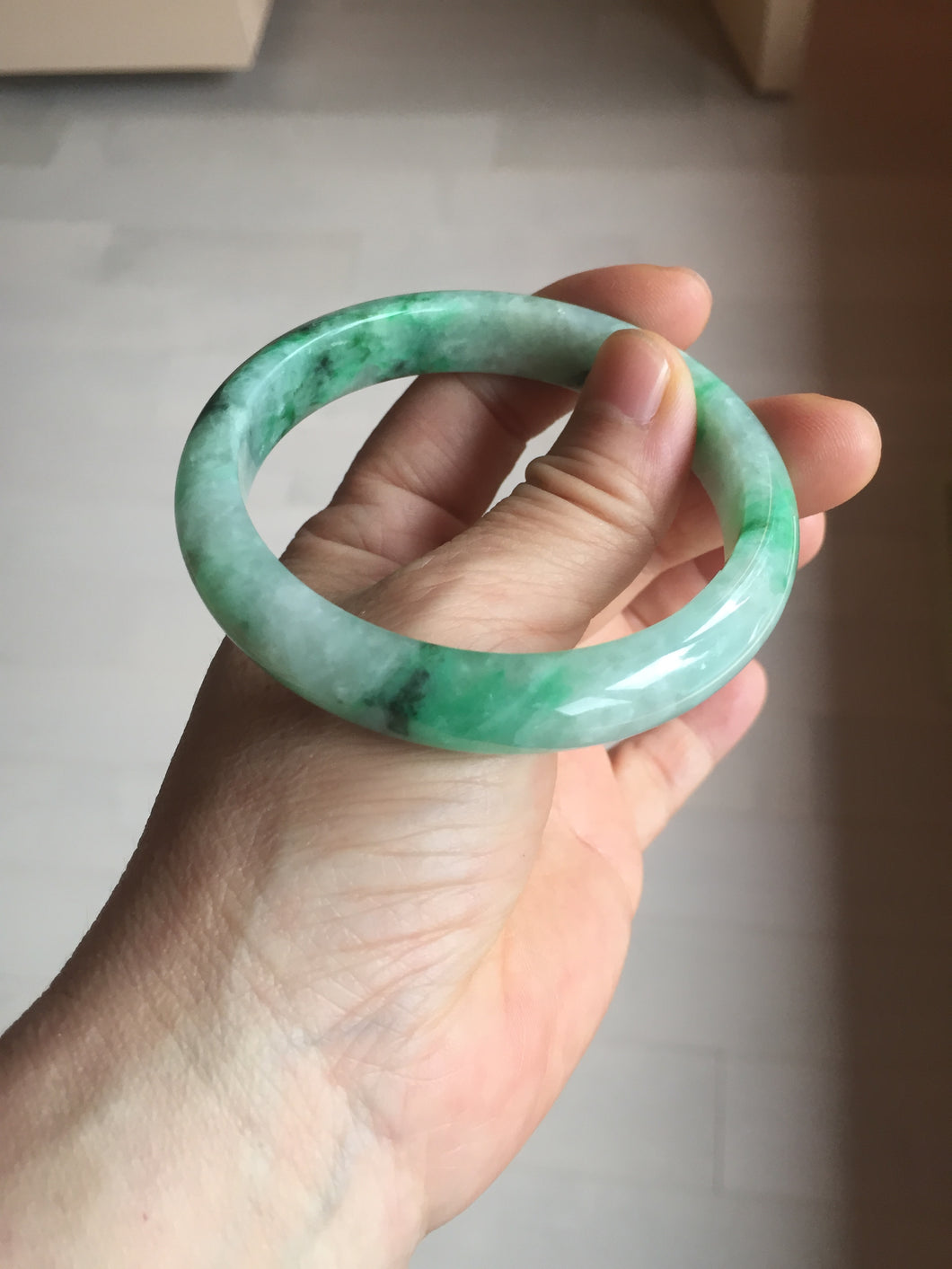 58mm certified 100% natural Type A sunny green red jadeite jade bangle PB166-4659