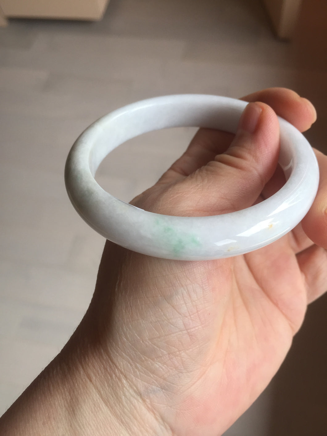 59.5mm Certified Type A 100% Natural sunny green white (白底青) Jadeite Jade bangle BP42-3182