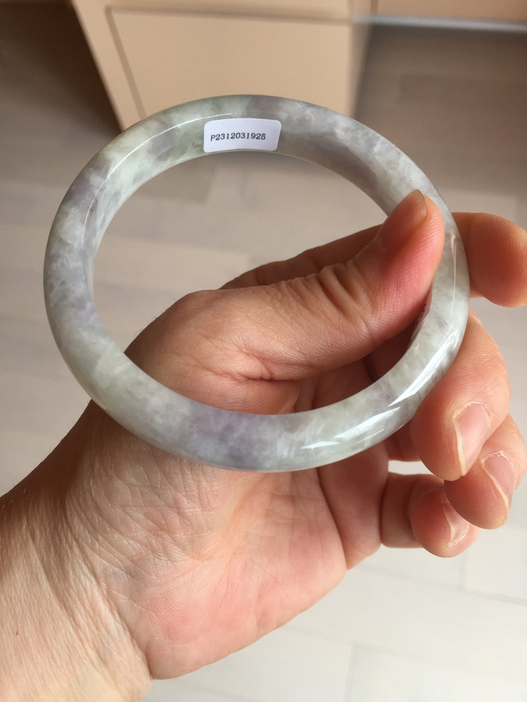 61.5mm Certified Type A 100% Natural white/light purple/green Jadeite Jade bangle BF108-1925