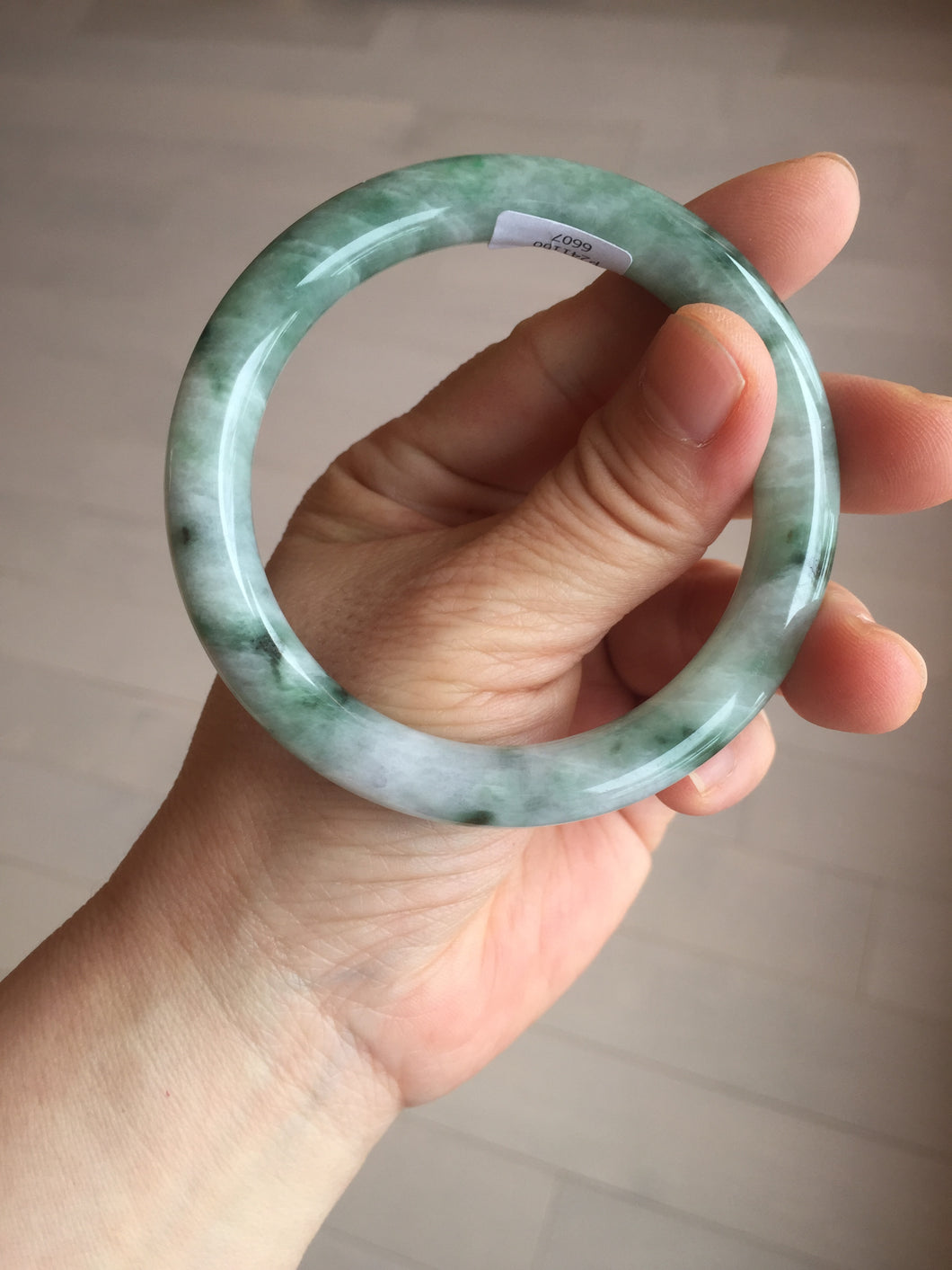 56mm certified 100% natural Type A light green/white with green floating flowers round cut jadeite jade bangle BS92-6607