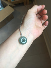 Load image into Gallery viewer, 18.4mm Type A 100% Natural oily dark green/gray Jadeite Jade Safety Guardian Button donuts Pendant PC110

