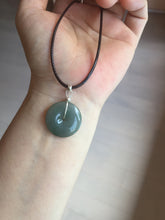 Load image into Gallery viewer, 21.6mm Type A 100% Natural oily dark green gray black(老油青) Jadeite Jade Safety Guardian Button donuts couple pendant PB196
